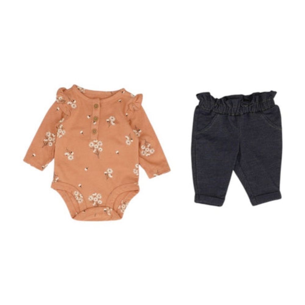 Carter's Orange Floral Bodysuit and Blue Pants Set